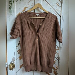 Brown Short Sleeve Knit Top